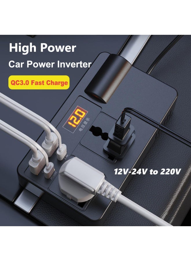 120W Car Power Inverter, DC 12/24V to 220V AC Car Inverter, Charger Adapter Car Plug Converter with Switch and Current LED Screen, Suitable for Cars/SUVs/Trucks - Image 3